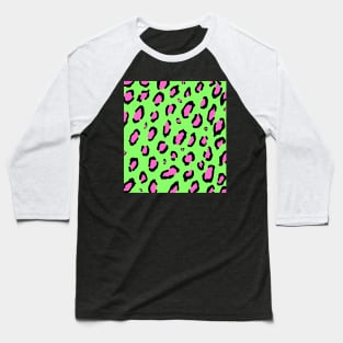 Green Pink Neon Leopard Print Animal Baseball T-Shirt